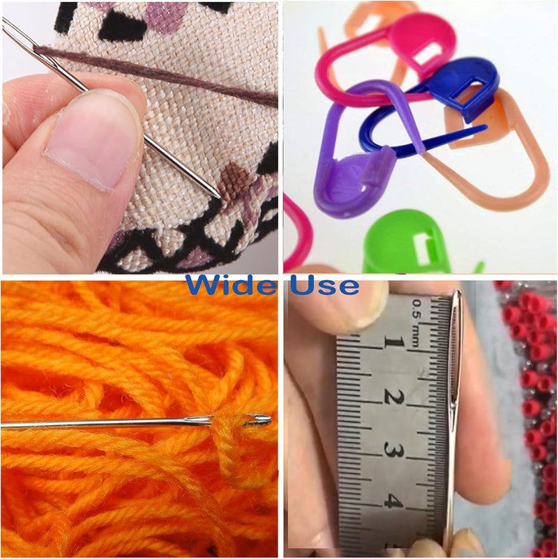 Orrdice 17 Pcs Sewing Knitting Kits, 9 Pcs Large-Eye Blunt Yarn Needles, 2 Pcs Needle Threader, 6 Pcs Colorful Knitting Crochet Locking Counter Stitch Needle, Suitable for Crochet Project - Image 4